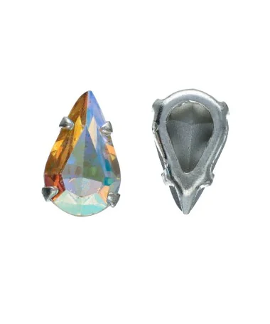 Pearshape Engastada Preciosa 13x8mm, Cristal AB | Tierra de Abalorios