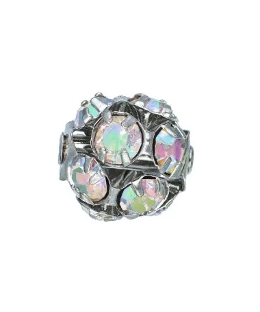 Bola Engarzada 10mm Baño Plata Vieja, Swarovski Cristal AB Bola Engarzada 10mm Baño Plata Vieja, Swarovski Cristal AB | Tierra de Abalorios