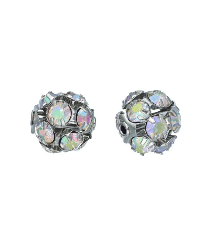 Bola Engarzada 8mm Baño Plata Vieja, Swarovski Cristal AB | Tierra de Abalorios