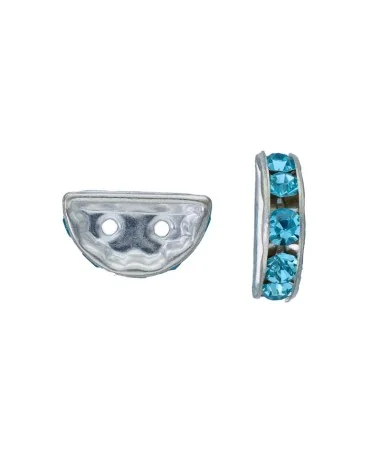 Separador Media Luna 13x6mm Plateado con Cristal Swarovski Aquamarine Separador Media Luna 13x6mm Plateado con Cristal Swarovski Aquamarine | Tierra de Abalorios