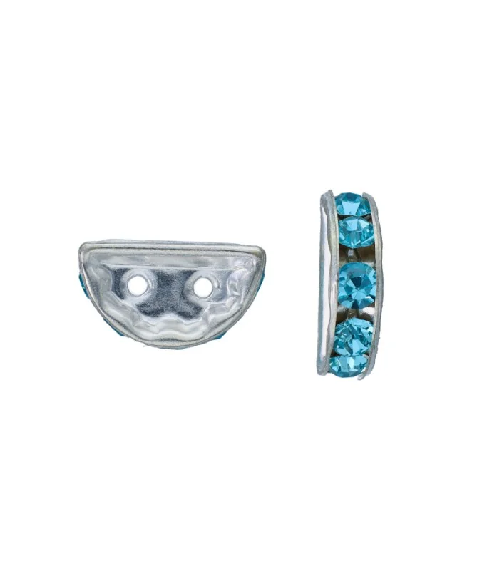 Separador Media Luna 13x6mm Plateado con Cristal Swarovski Aquamarine | Tierra de Abalorios