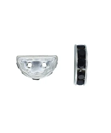 Separador Media Luna 13x6mm Plateado con Cristal Swarovski Jet Separador Media Luna 13x6mm Plateado con Cristal Swarovski | Tierra de Abalorios