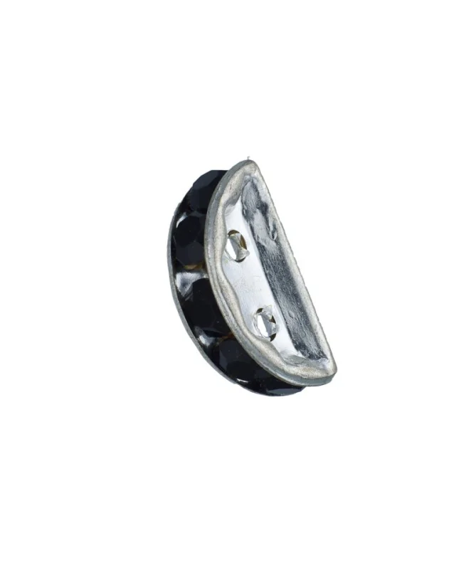 Separador Media Luna 13x6mm Plateado con Cristal Swarovski Jet | Tierra de Abalorios Separador Media Luna 13x6mm Plateado con Cristal Swarovski Jet | Tierra de Abalorios