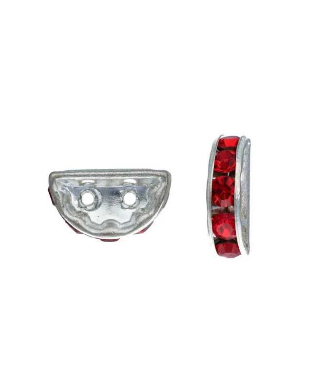 Separador Media Luna 13x6mm Plateado con Cristal Swarovski Light Siam | Tierra de Abalorios Separador Media Luna 13x6mm Plateado con Cristal Swarovski Light Siam | Tierra de Abalorios