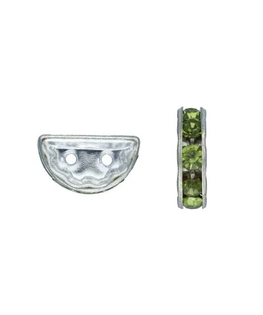 Separador Media Luna 13x6mm Plateado con Cristal Swarovski Olivine Separador Media Luna 13x6mm Plateado con Cristal Swarovski Olivine | Tierra de Abalorios