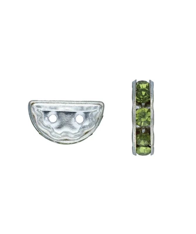 Separador Media Luna 13x6mm Plateado con Cristal Swarovski Olivine | Tierra de Abalorios Separador Media Luna 13x6mm Plateado con Cristal Swarovski Olivine | Tierra de Abalorios