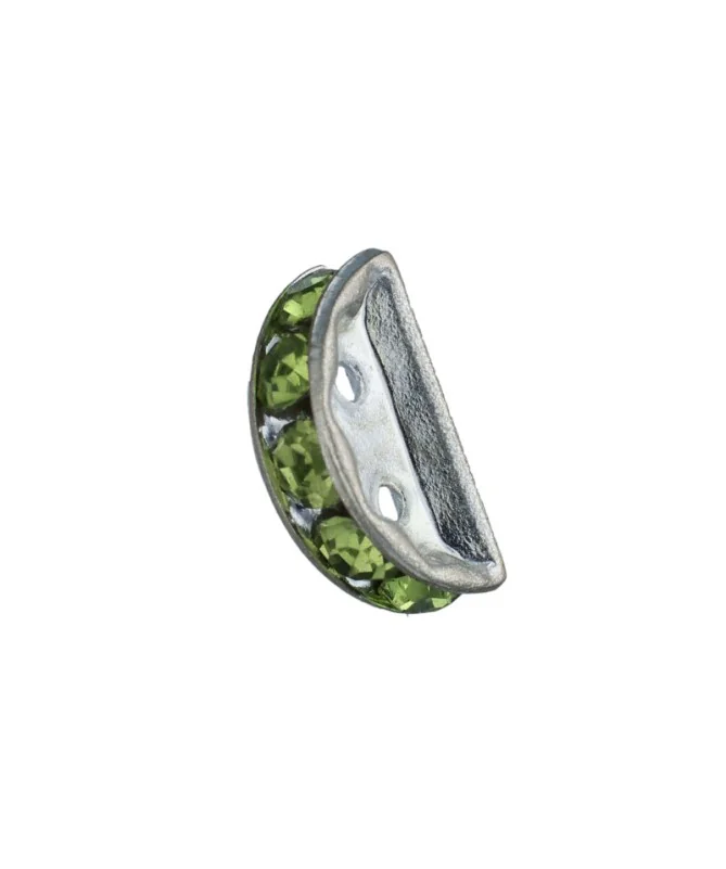 Separador Media Luna 13x6mm Plateado con Cristal Swarovski Olivine | Tierra de Abalorios Separador Media Luna 13x6mm Plateado con Cristal Swarovski Olivine | Tierra de Abalorios