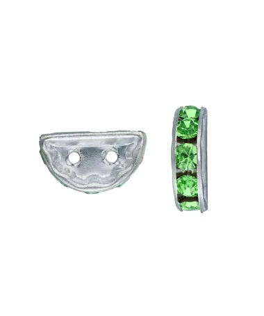 Separador Media Luna 13x6mm Plateado con Cristal Swarovski Peridot Separador Media Luna 13x6mm Plateado con Cristal Swarovski Peridot | Tierra de Abalorios