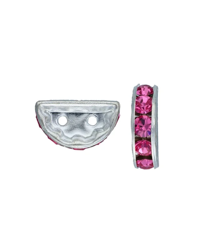 Separador Media Luna 13x6mm Plateado con Cristal Swarovski Rose | Tierra de Abalorios Separador Media Luna 13x6mm Plateado con Cristal Swarovski Rose | Tierra de Abalorios