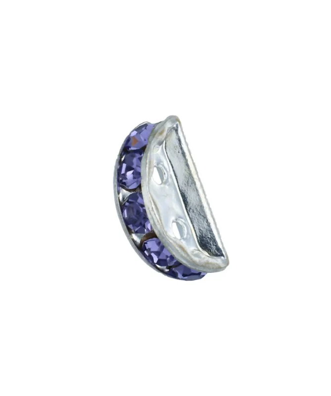 Separador Media Luna 13x6mm Plateado con Cristal Swarovski Tanzanite| Tierra de Abalorios