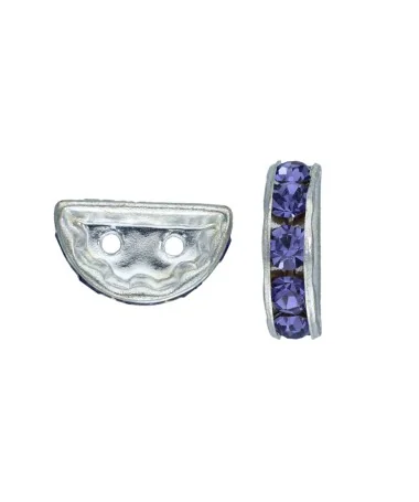 Separador Media Luna 13x6mm Plateado con Cristal Swarovski Tanzanite| Tierra de Abalorios