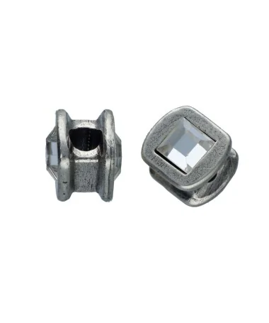 Entrepieza Square 11mm Agujero 4mm con Swarovski Plata Vieja