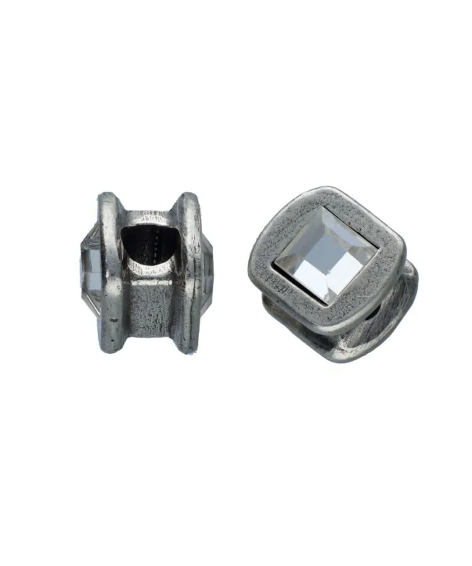 Entrepieza Square 11mm Agujero 4mm con Swarovski Plata Vieja