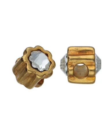 Entrepieza Flor 12mm Agujero 4mm con Swarovski, Dorada | Tierra de Abalorios