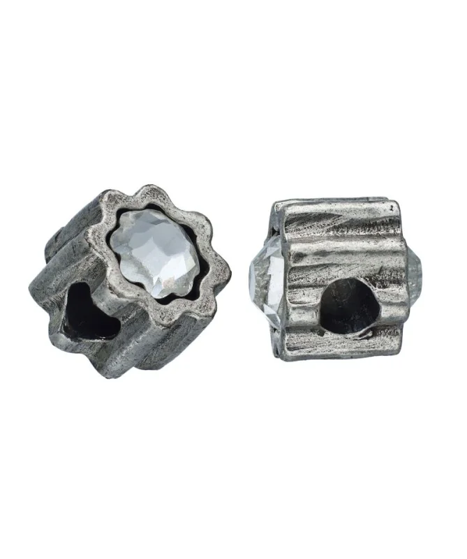 Entrepieza Flor 12mm Agujero 4mm con Swarovski, Plateada | Tierra de Abalorios