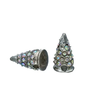 Spike 13x8mm Agujero 2mm con Swarovski Cristal AB, Plateado