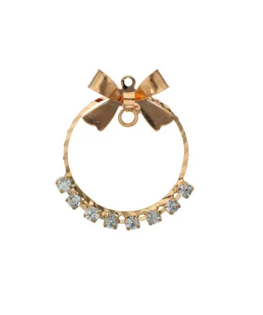 Colgante Aro con Lazo y Strass 25mm, Oro Rosa | Tierra de Abalorios