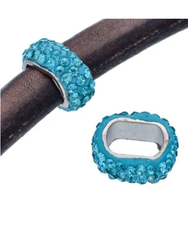 Entrepieza 18x8mm Agujero 11x7mm, Plateada con Cristal Swarovski Aquamarine | Tierra de Abalorios