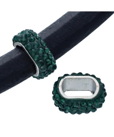 Entrepieza 18x8mm Agujero 11x7mm, Plateada con Cristal Swarovski Esmeralda Entrepieza 18x8mm Agujero 11x7mm, Plateada con Cristal Swarovski Esmeralda| Tierra de Abalorios