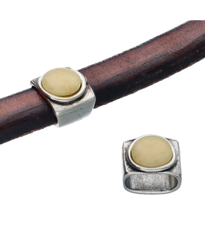 Entrepieza Regaliz 14x12mm Plateada con Cabujón Marfil | Tierra de Abalorios Entrepieza Regaliz 14x12mm Plateada con Cabujón Marfil | Tierra de Abalorios