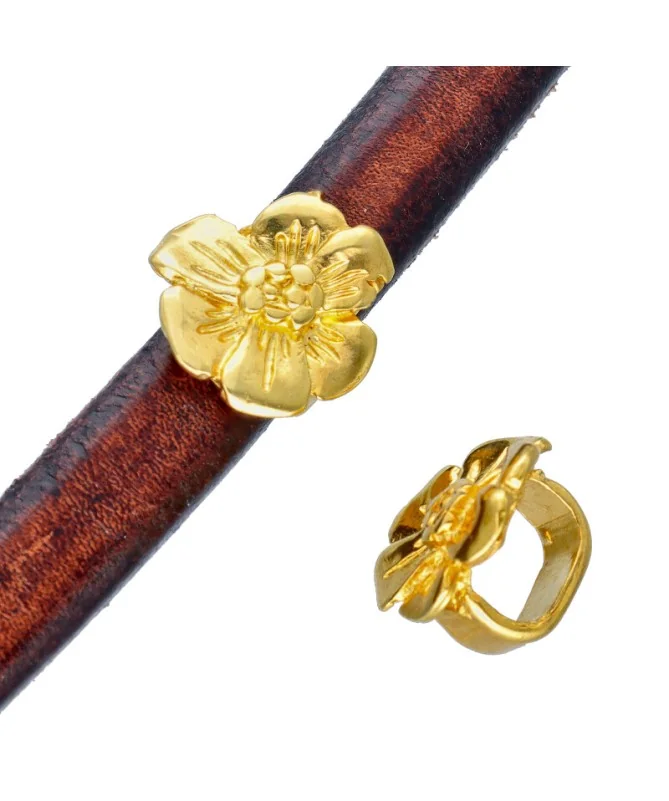 Entrepieza Flor 18mm para Regaliz Agujero 10x6mm Dorada