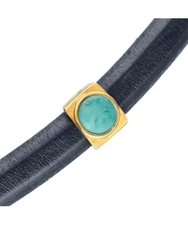 Entrepieza Regaliz 14x12mm Dorada con Cabujón Turquesa