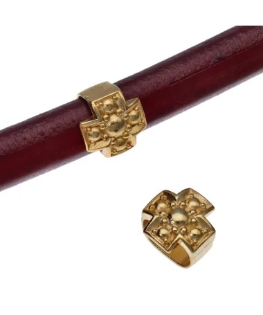 Entrepieza Regaliz Cruz 12x12mm Agujero 11x7mm, Dorada