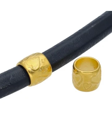 Entrepieza Tubo Corazones 12mm Agujero 10mm, Dorada Entrepieza Tubo Corazones 12mm Agujero 10mm, Dorada