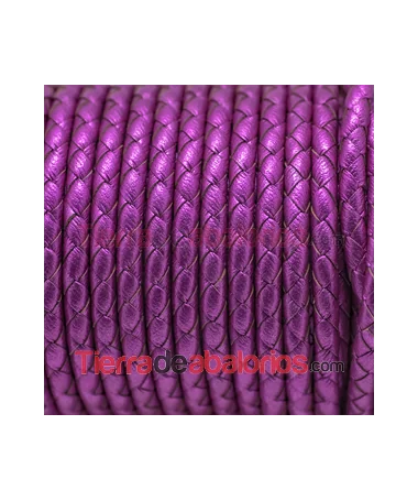 Cuero Trenzado Sintético 5mm, Hueco 1,3mm, Fucsia Metalizado Cuero Trenzado Sintético 5mm, Hueco 1,3mm, Fucsia Metalizado
