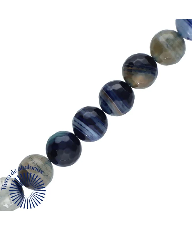 Agata Bandeada Bola Facetada 10mm Agujero 1,5mm Azul Oscuro Agata Bandeada Bola Facetada 10mm Agujero 1,5mm Azul Oscuro