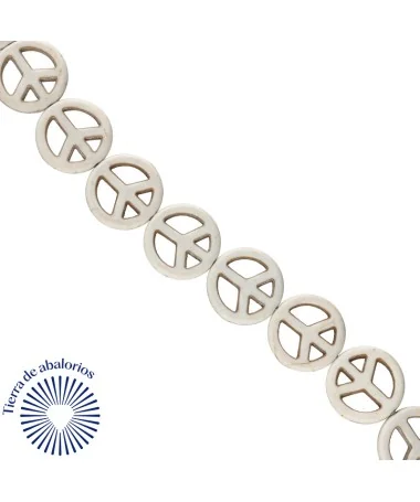 Simbolo de la Paz Howlita 20mm Agujero 1mm, Blanco (Hilo 21 uds. aprox.)