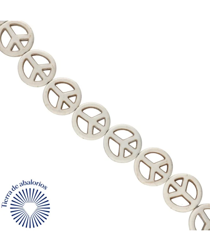 Simbolo de la Paz Howlita 20mm Agujero 1mm, Blanco (Hilo 21 uds. aprox.)