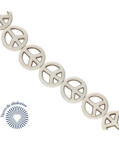 Simbolo de la Paz Howlita 25mm Agujero 1mm, Blanco (Hilo de 17uds. aprox.) Simbolo de la Paz Howlita 25mm Agujero 1mm, Blanco (Hilo de 17uds. aprox.)