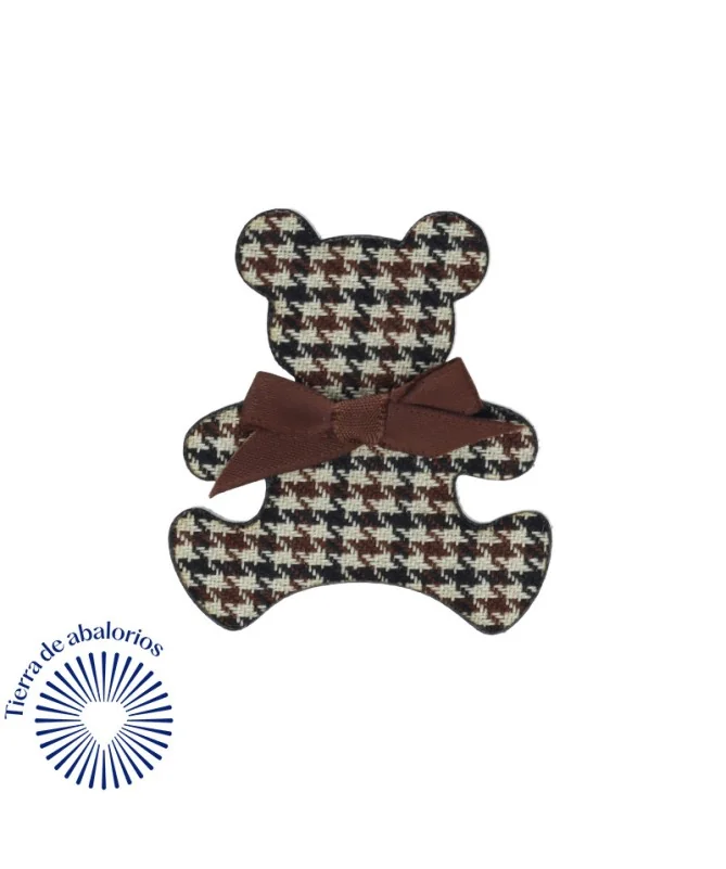 Imperdible Oso 55x46mm, Pata de Gallo Beige, Marrón y Negro