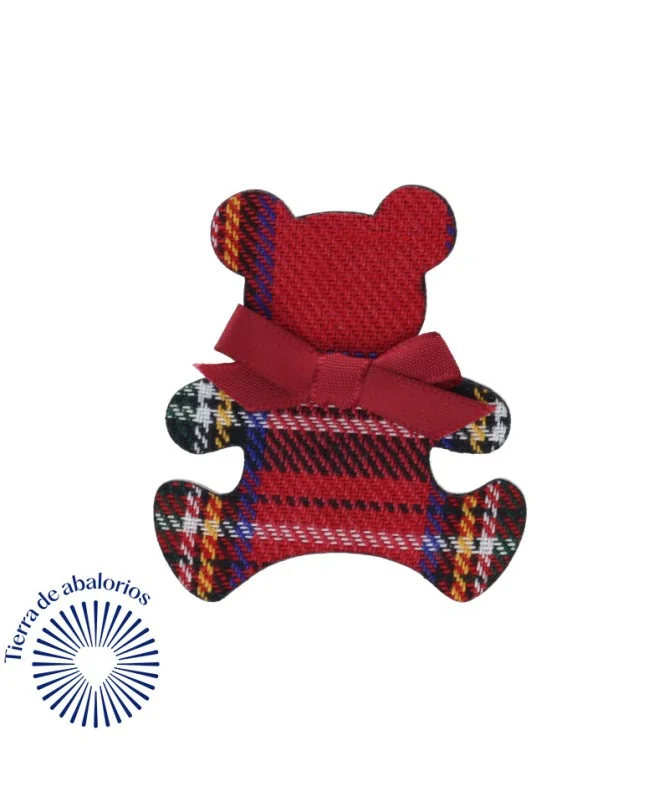 Imperdible Oso 55x46mm, Estampado Escocés Rojo