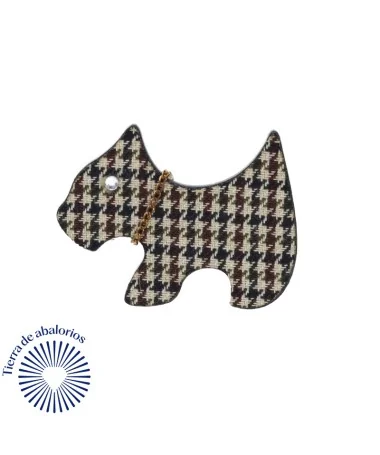 Imperdible Perro 52x38mm, Estampado Pata de Gallo Beige, Negro y Marrón con Cristal Swarovski