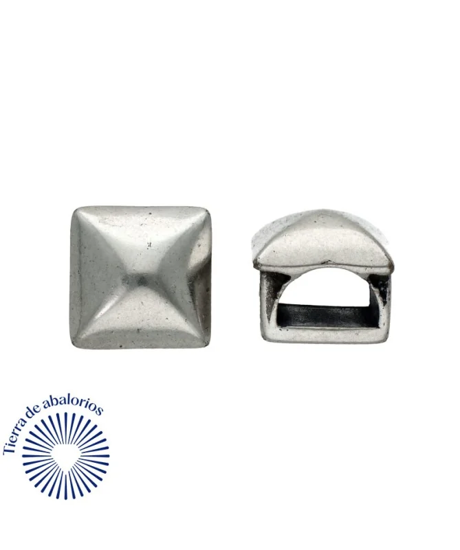 Entrepieza Pirámide 14mm Agujero 10x5mm, Plateado Entrepieza Pirámide 14mm Agujero 10x5mm, Plateado
