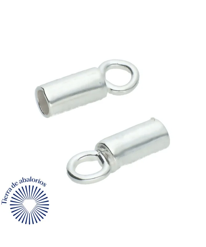 Terminal Tubo 7x3mm Agujero 2mm con Anilla, Plata de Ley