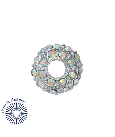 Rondel 15mm Agujero 5mm con Swarovski Cristal AB, Plateado