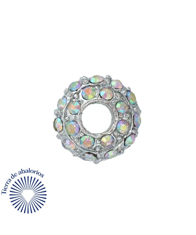Rondel 15mm Agujero 5mm con Swarovski Cristal AB, Plateado