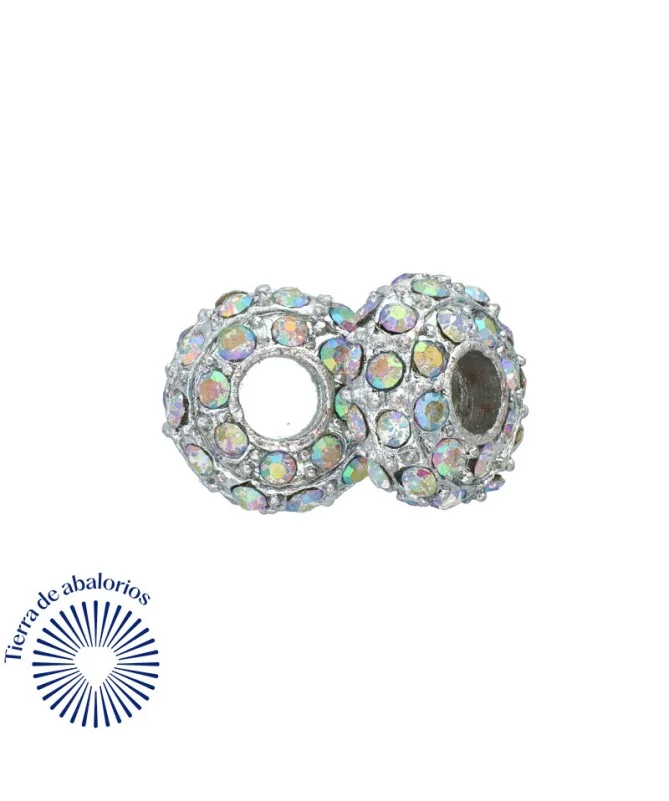 Rondel 15mm Agujero 5mm con Swarovski Cristal AB, Plateado