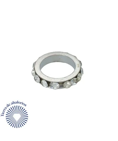 Rondel 10mm Agujero 8mm con Strass, Plateado