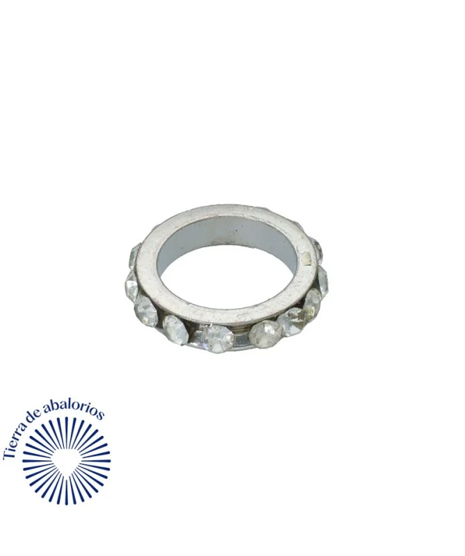 Rondel 10mm Agujero 8mm con Strass, Plateado