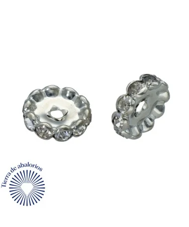Rondel 18mm Agujero 3,1mm Plateado con Strass