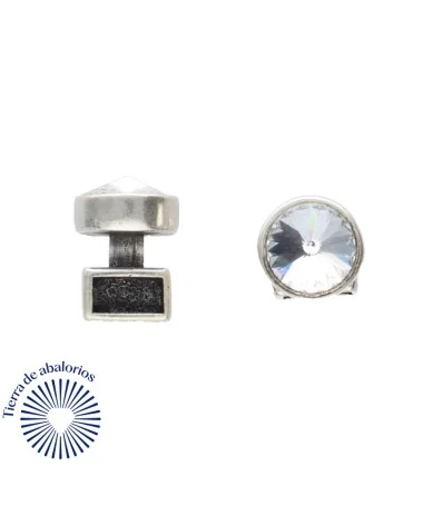 Terminal con Rivoli Cristal 12mm Agujero 10x5mm, Plateado Terminal con Rivoli Cristal 12mm Agujero 10x5mm, Plateado