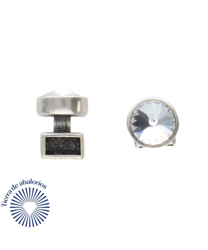 Terminal con Rivoli Cristal 12mm Agujero 10x5mm, Plateado