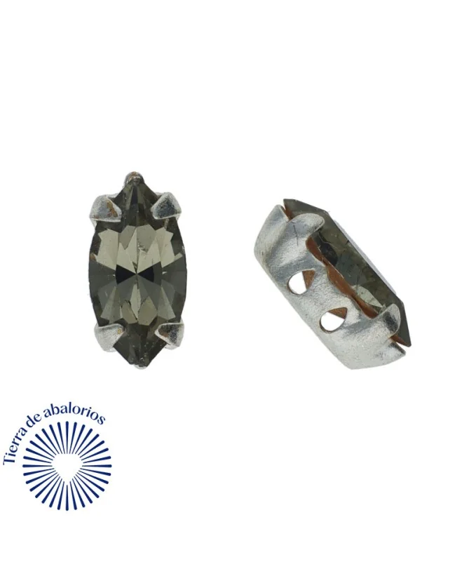 Navette 10x5mm Black Diamond Engaste Plateado (10 unidades)