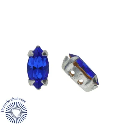 Navette 10x5mm Capri Blue Engaste Plateado (10 unidades)