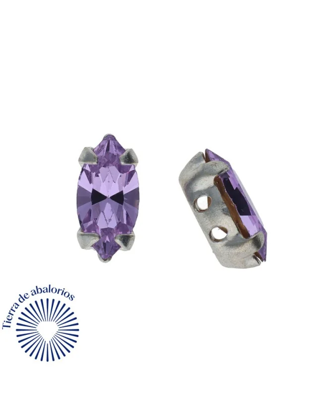 Navette 10x5mm Violet Engaste Plateado (10 unidades)