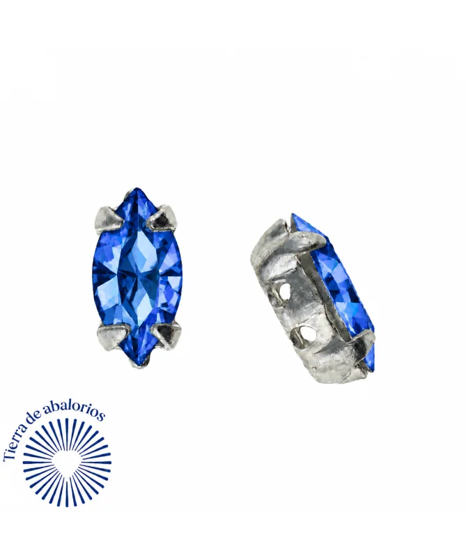 Navette 15x7mm Sapphire Engaste Plateado